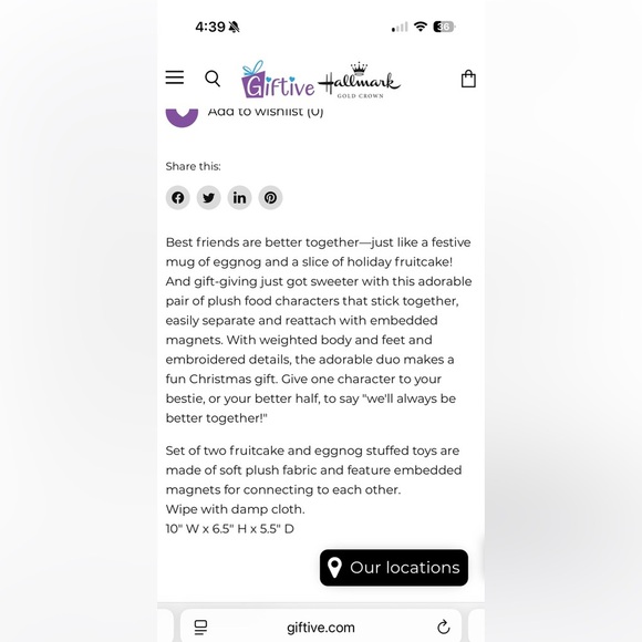 Hallmark Better Together Magnetic Christmas Set Plush Toy Eggnog & Fruitcake - Picture 6 of 6